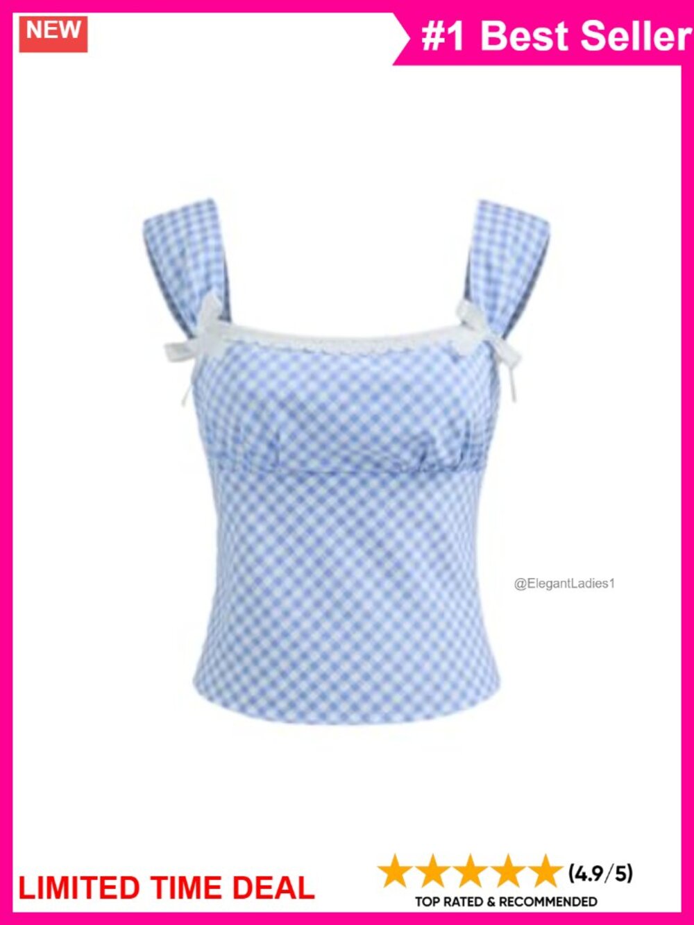 Women Lace Trim Gingham Crop Tank Top Square Neck Corset Cami